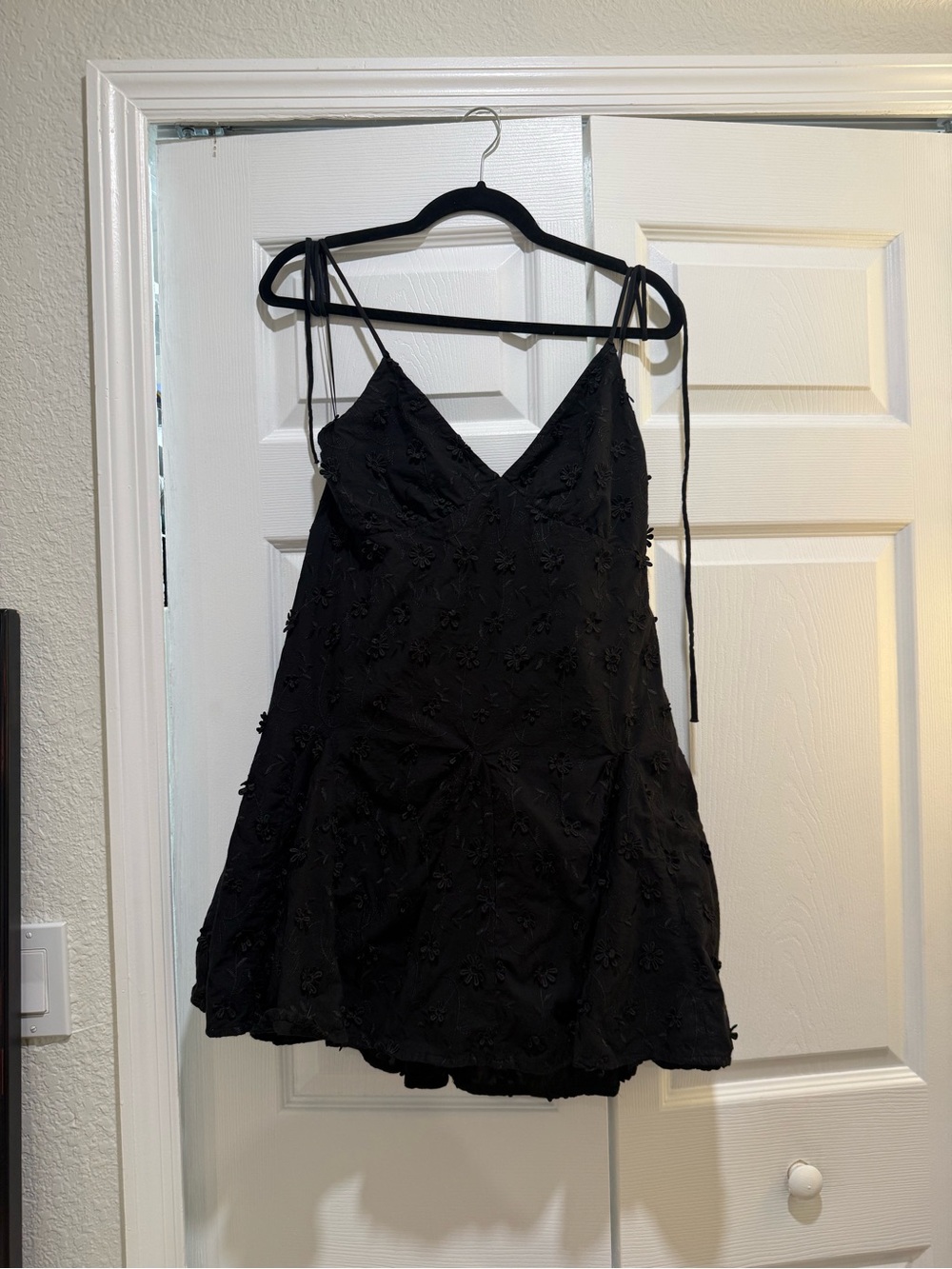 H&M Black Floral Appliqué Mini Slip Dress